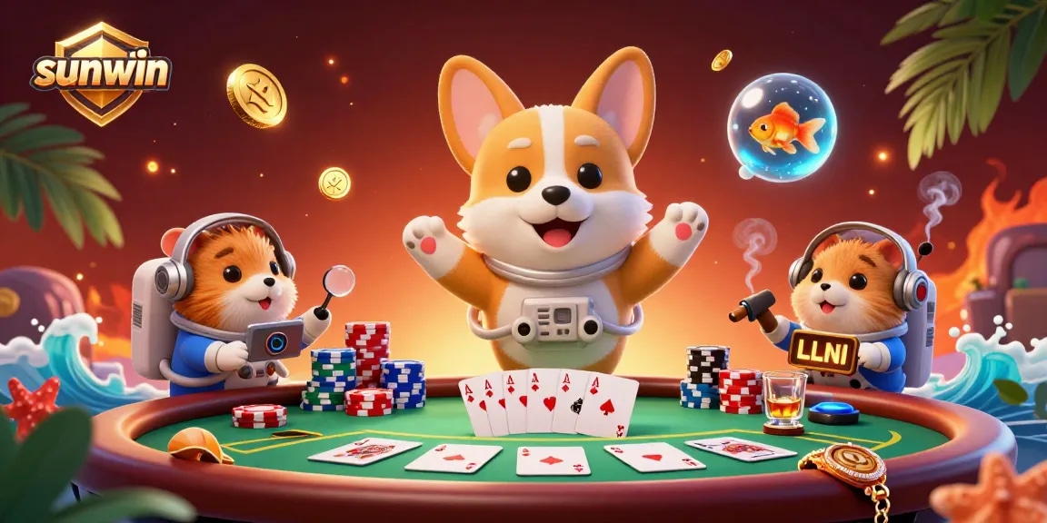 Catch winning moments with sunwin as a corgi astronaut gambles in a vibrant space casino.