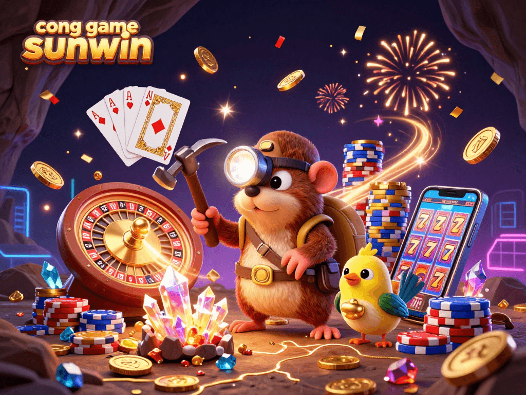Play and win with the thrilling cong game sunwin, surrounded by gold coins, cards, and excitement!