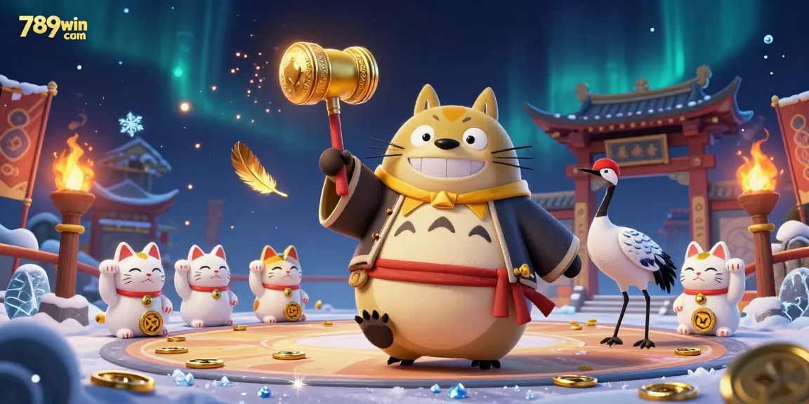 Experience gaming excitement at 789win com with a dynamic scene of racing tanuki and fortune cats.
