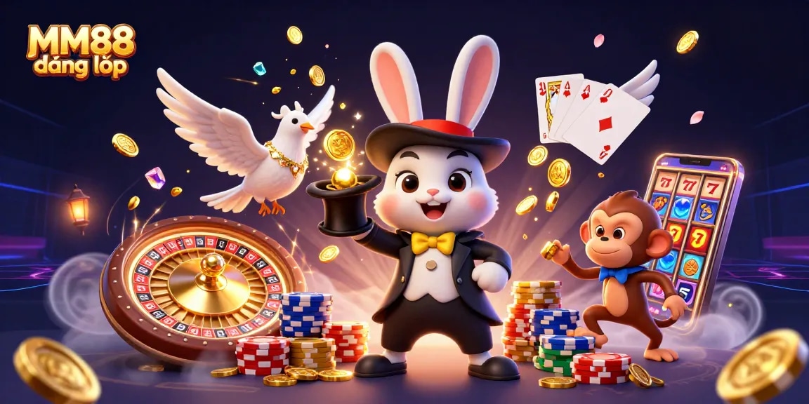 Experience winning moments at MM88 đăng nhập with magical characters, casino chips, and dynamic gameplay.