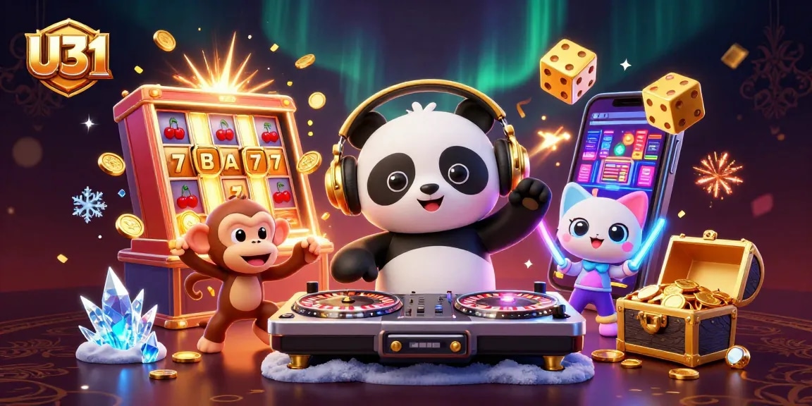 U31 entertains with exciting jackpot features, spinning reels, and vibrant characters in a dynamic casino scene.