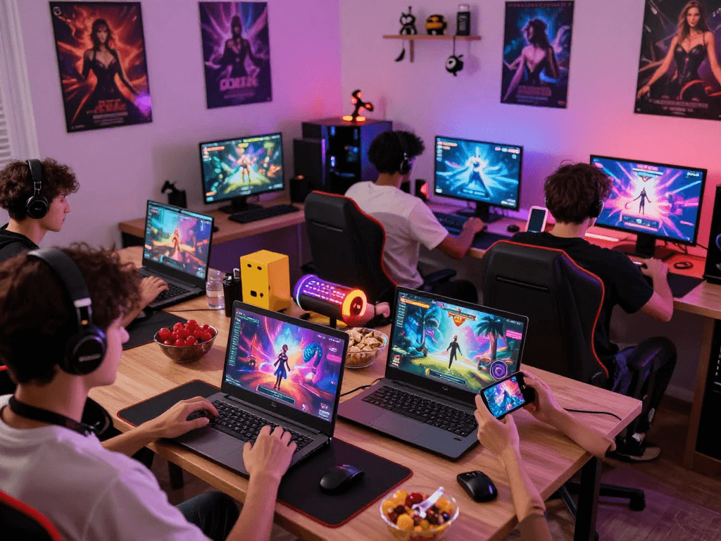 Engaging players exploring sex games online in a vibrant gaming room.