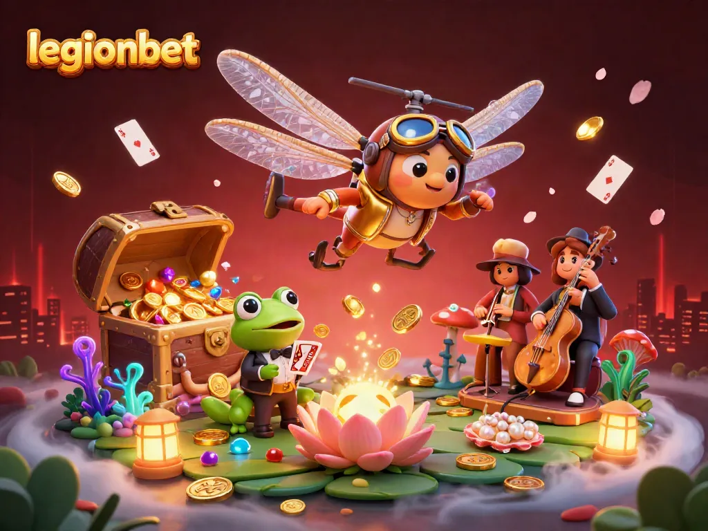 Experience the excitement of legionbet with a vibrant 3D scene filled with casino action and joyful characters.
