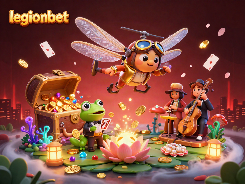 Experience the excitement of legionbet with a vibrant 3D scene filled with casino action and joyful characters.