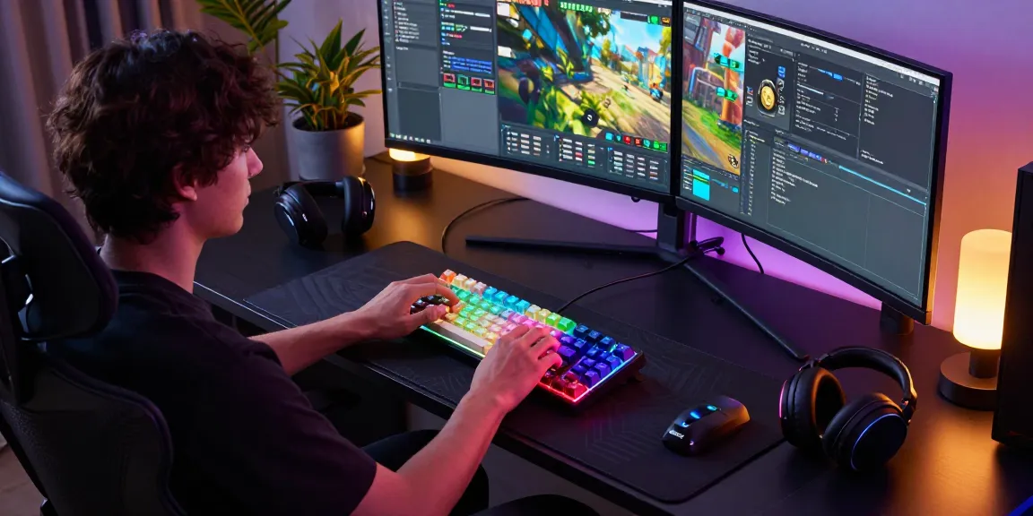 Customizing an atk rs6 air keyboard in a vibrant gaming setup, showcasing keycaps and RGB lighting for performance.