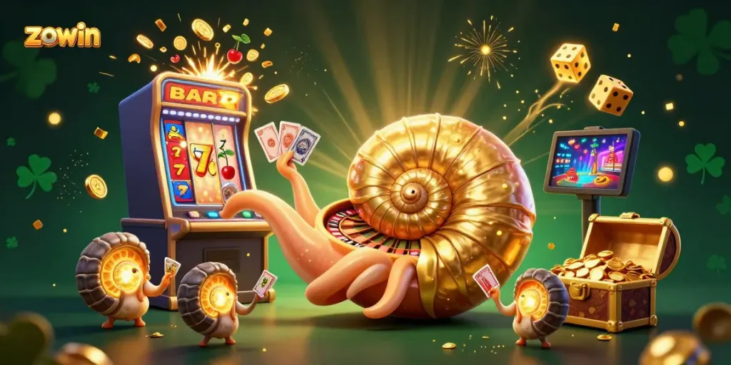 Experience exhilarating play at ZOWIN with this vibrant 3D casino scene showcasing a thrilling jackpot.