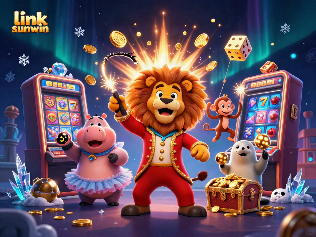 Experience excitement with link sunwin as vibrant casino games and characters come to life in this dynamic illustration.