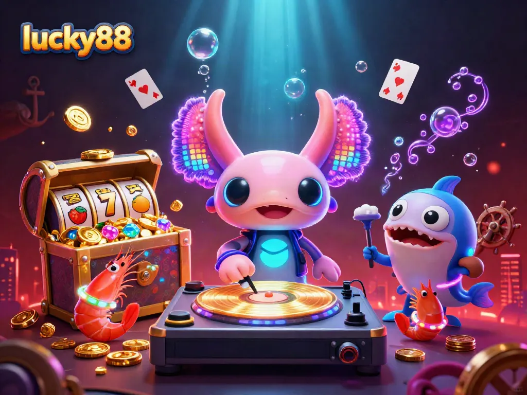 Engage with lucky88's vibrant underwater casino scene featuring charismatic characters and captivating game elements.