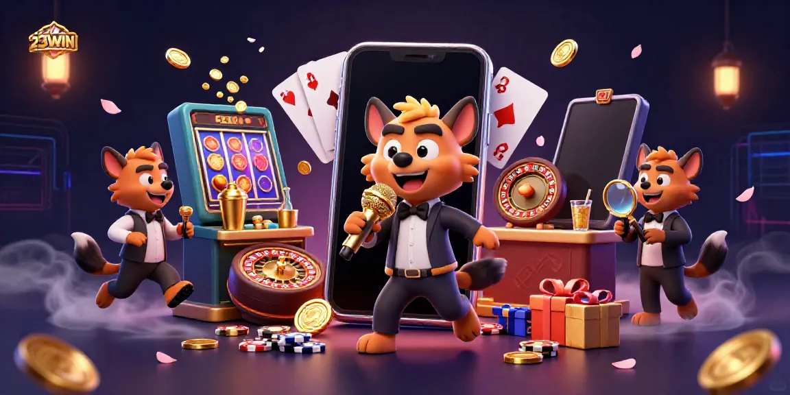 Experience the vibrant 23WIN comedy casino with hyenas and captivating gaming elements.