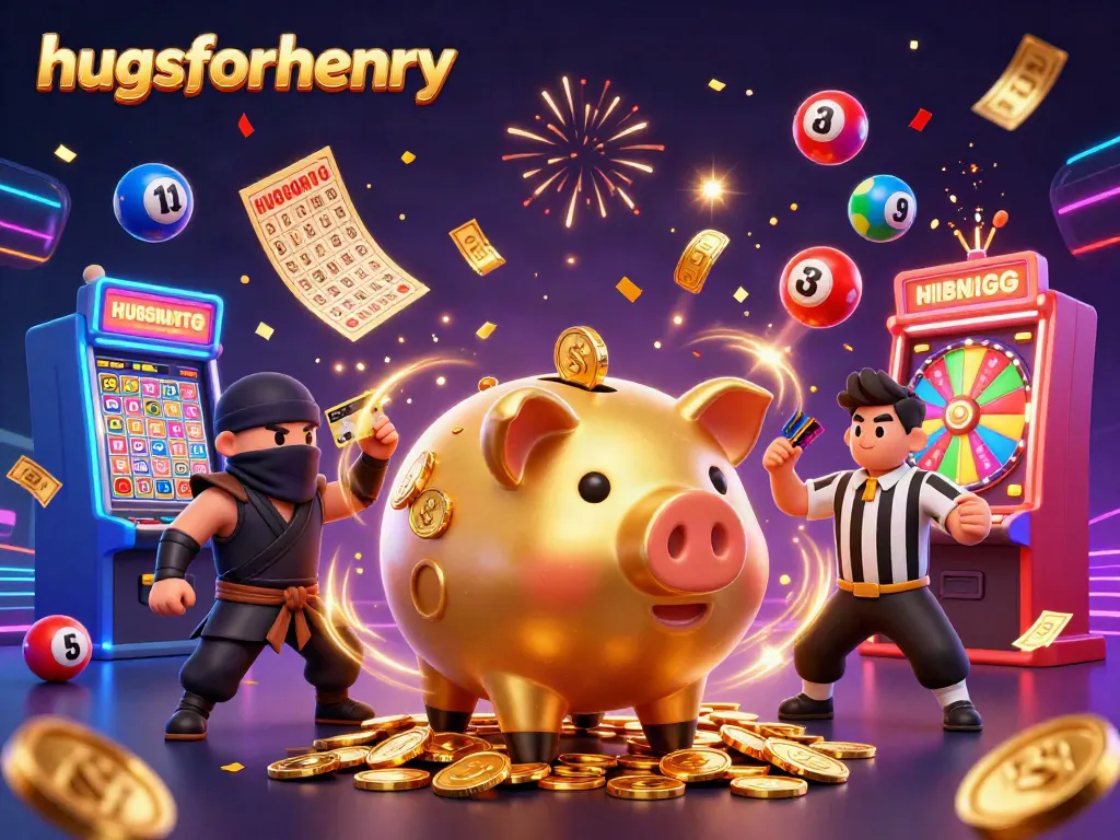 Spin to win at hugsforhenry with golden characters and vibrant casino elements.