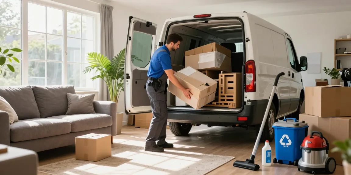 Efficient london house clearance service with professionals managing furniture removal in a bright living room.