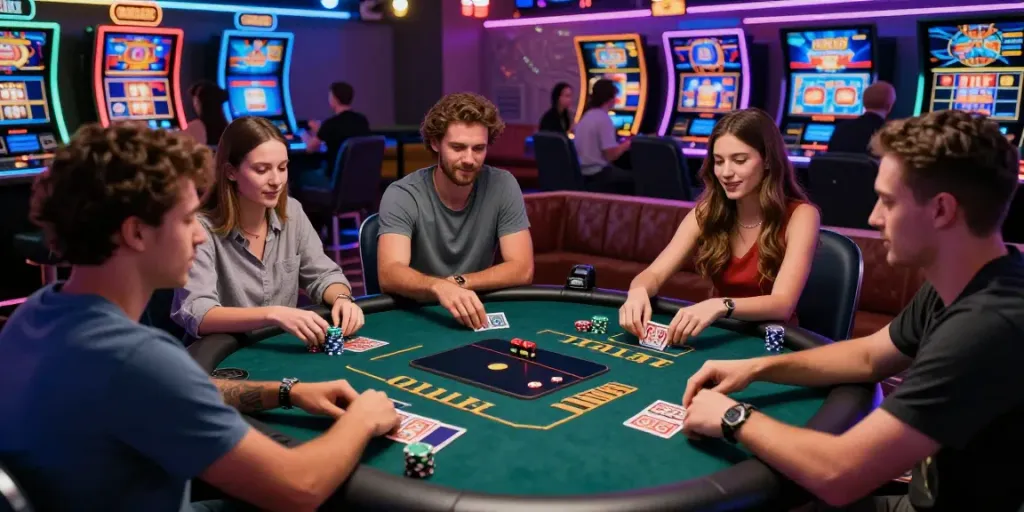 Exciting players enjoying games in a lively credit card casino site atmosphere