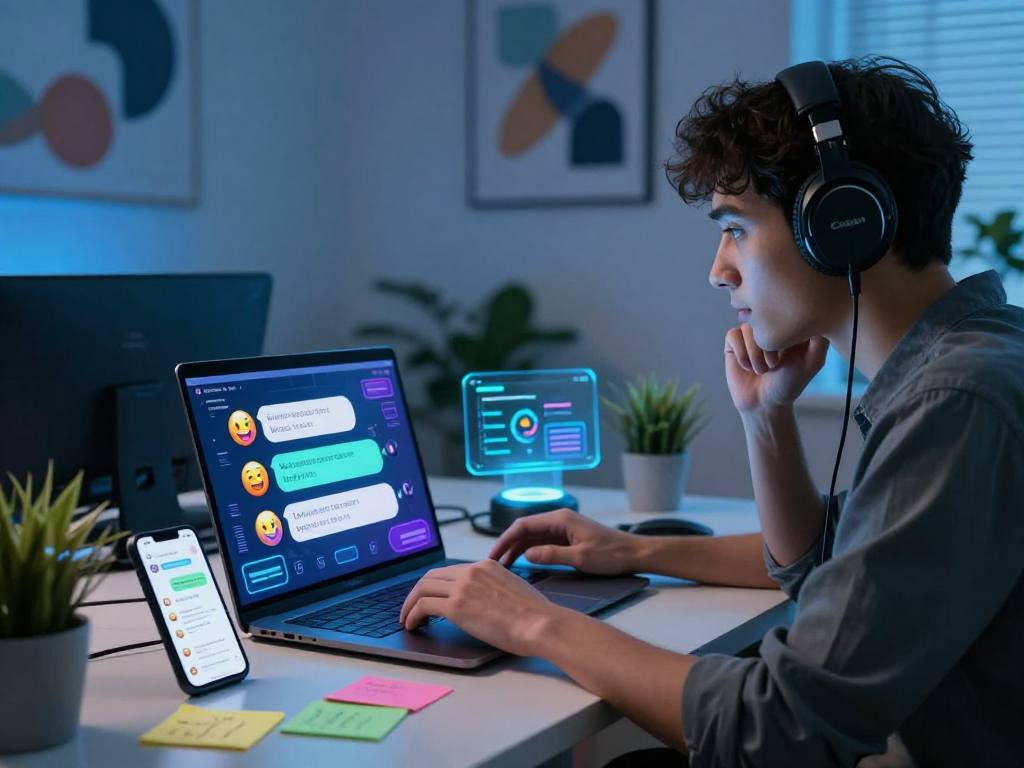 Engaged user experiencing nsfw ai chat on a modern laptop in a sleek workspace.