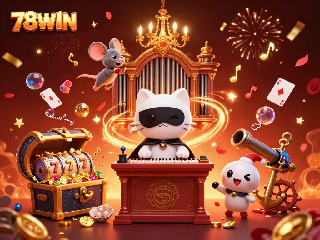 Join the fun at 78WIN with vibrant 3D illustration of gaming excitement and glam.
