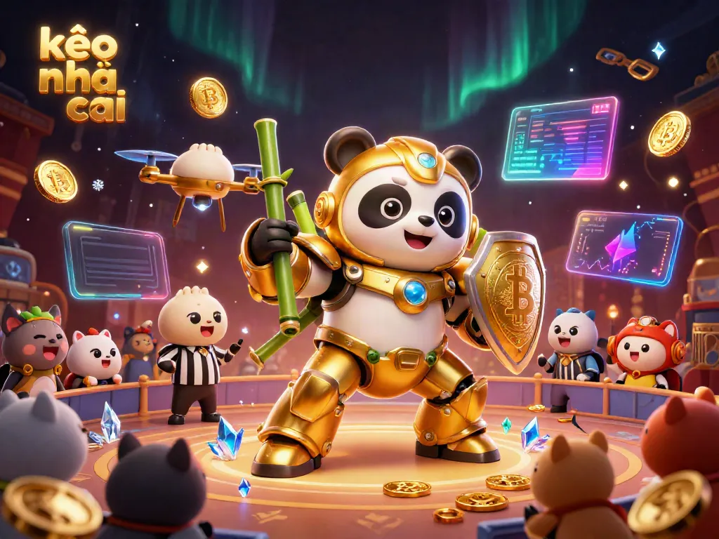 Experience thrilling sports betting with kèo nhà cái in this vibrant, dynamic 3D scene featuring a golden panda in action.