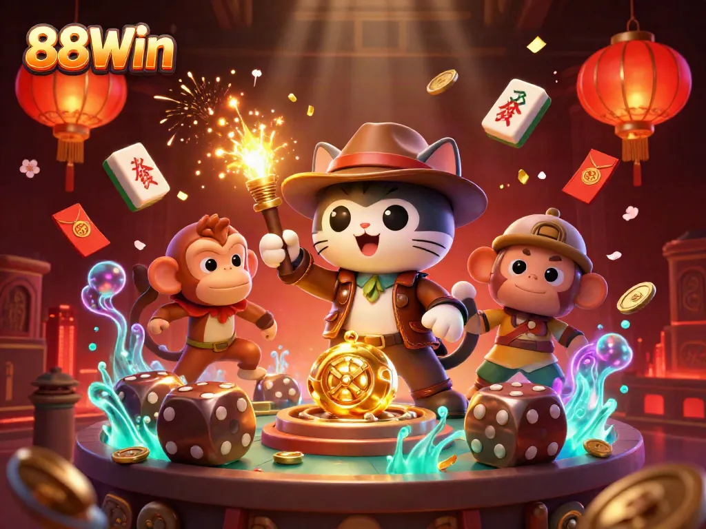 Engage in thrilling adventures with 88Win, featuring a daring archaeologist cat discovering casino treasures.