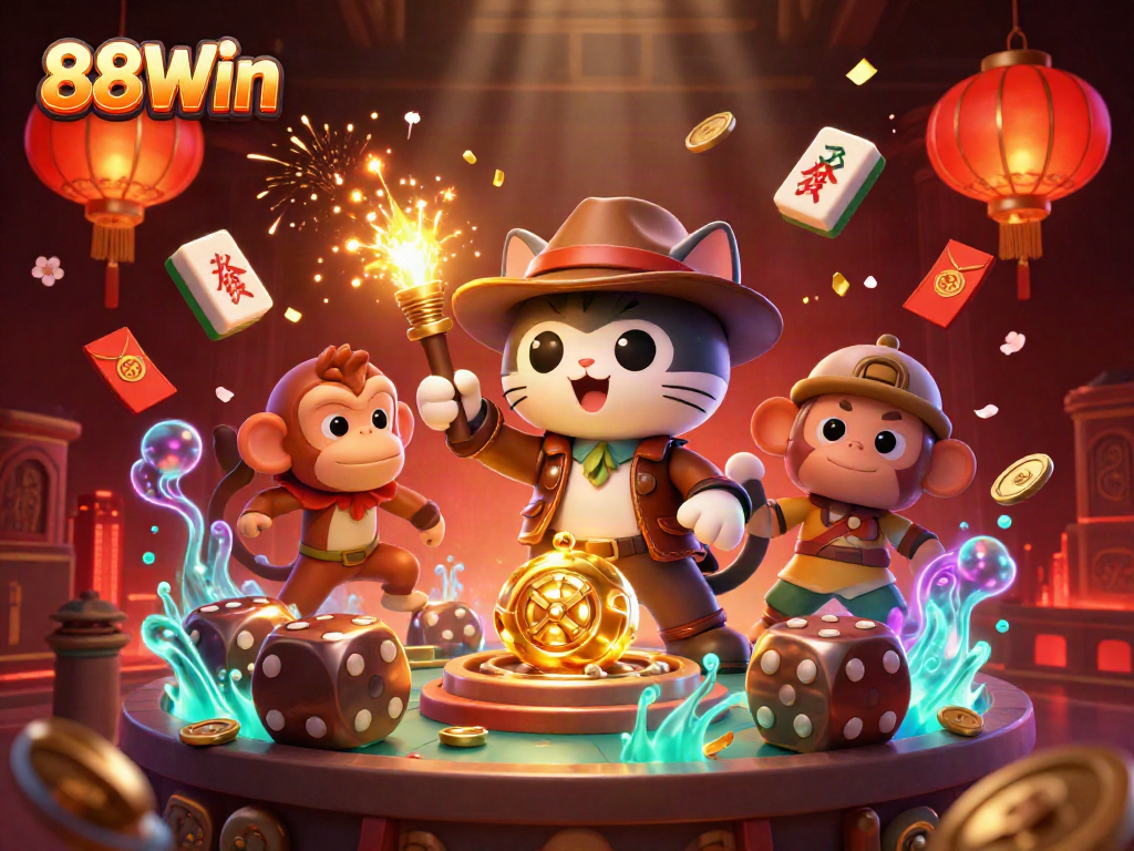 Engage in thrilling adventures with 88Win, featuring a daring archaeologist cat discovering casino treasures.