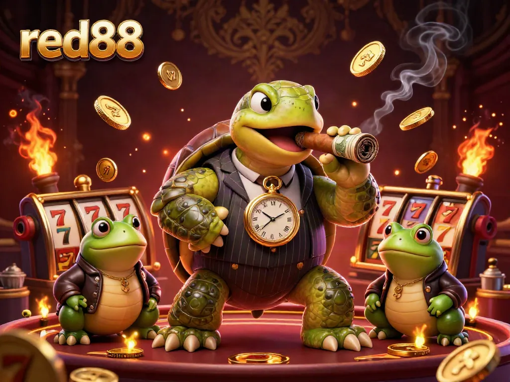 Experience the thrill of red88 with a lively 3D casino showdown featuring dynamic elements and characters.