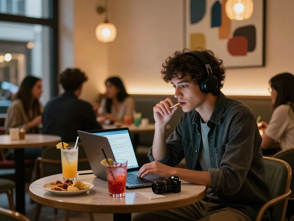 Engaging nsfw ai chat in a trendy urban lounge with vibrant decor.