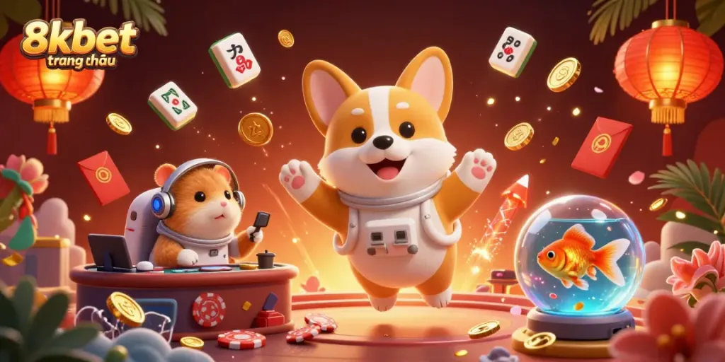 Experience gaming excitement with a vibrant 8xbet trang chủ space casino illustration featuring unique characters and dynamic elements.