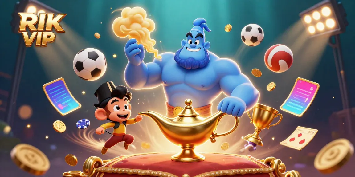 Experience thrilling bets with RIK VIP in a vibrant 3D cartoon scene filled with action and excitement.